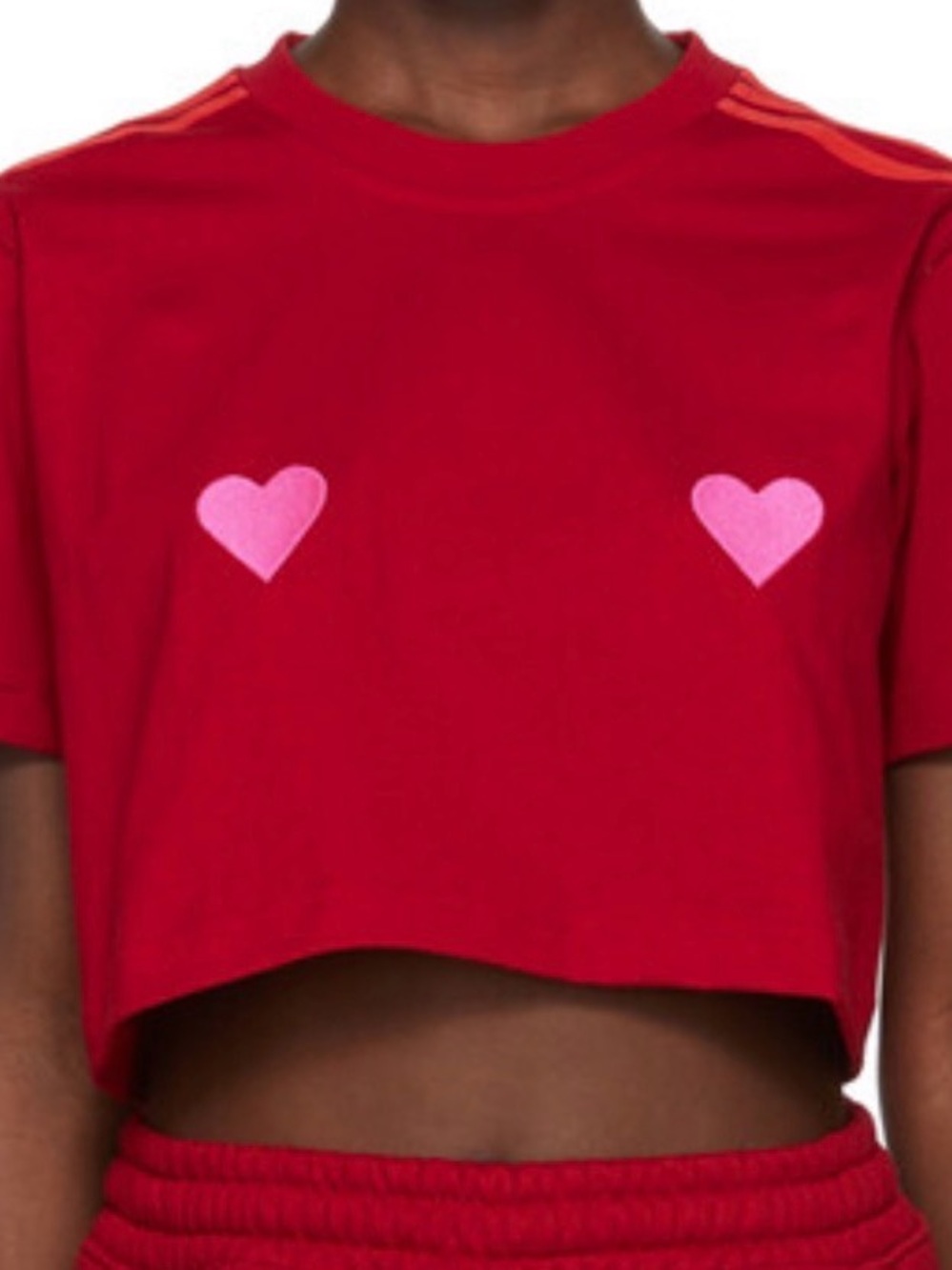 Ivy Park Red Cropped Tee with Pink Hearts
